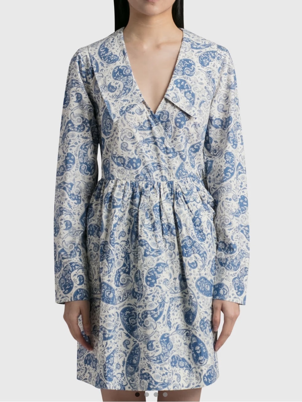 Ganni Blue and White Paisley Mini Dress